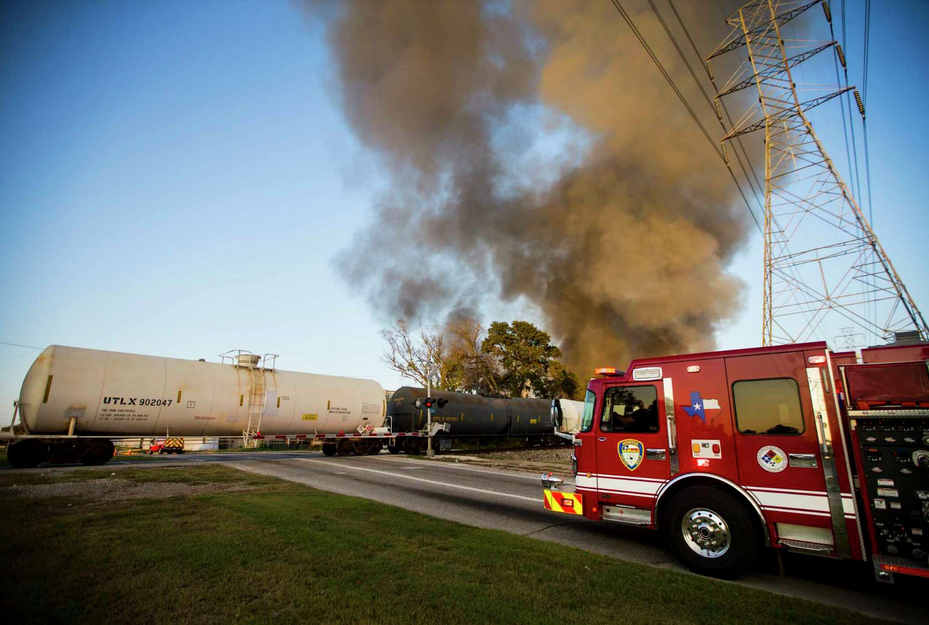 Fire Truck at Railroad Crossing